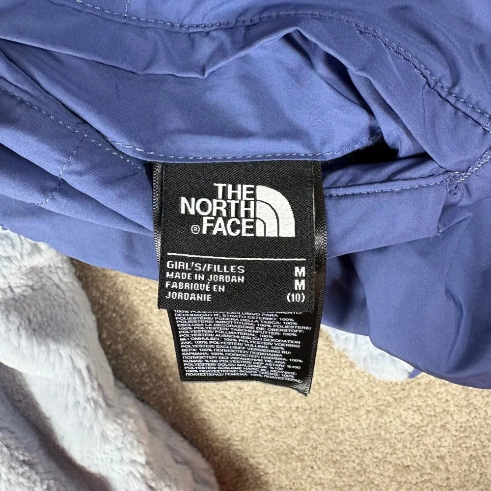 The North Face Girls Reversible Mossbud Swirl Jacket Blue Fleece Size M 10